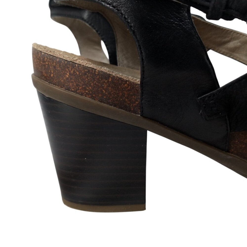 Abeo Bio System Biana Black Heeled Strappy Sandals Size 10 Block Heel Leather - Picture 13 of 14